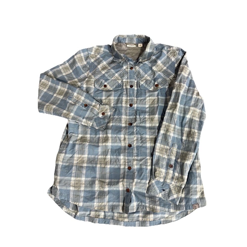 LL Bean Shirt Mens Small Plaid Utility Vented Zip Pocket Button Up Short Sleeve